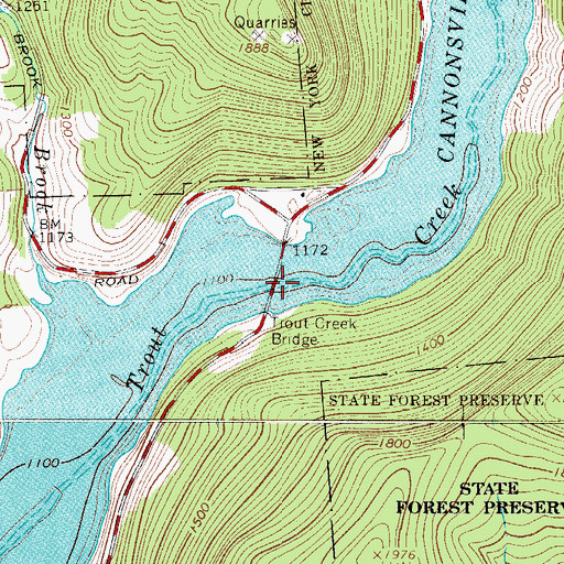 Topographic Map of Trout Creek Bridge, NY
