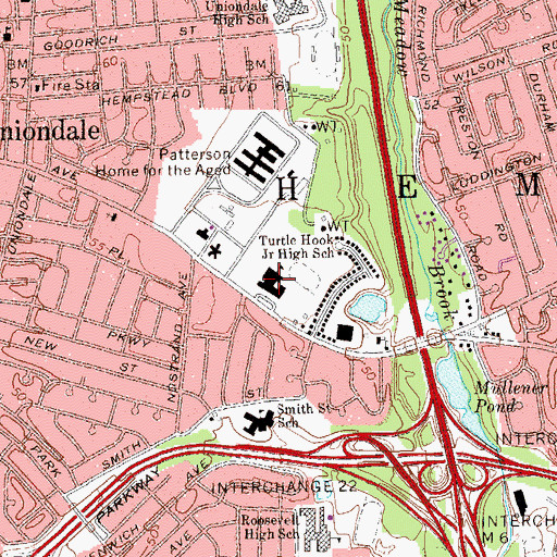 Topographic Map of Turtle Hook Middle School, NY