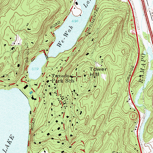 Topographic Map of Tuxedo Park School, NY