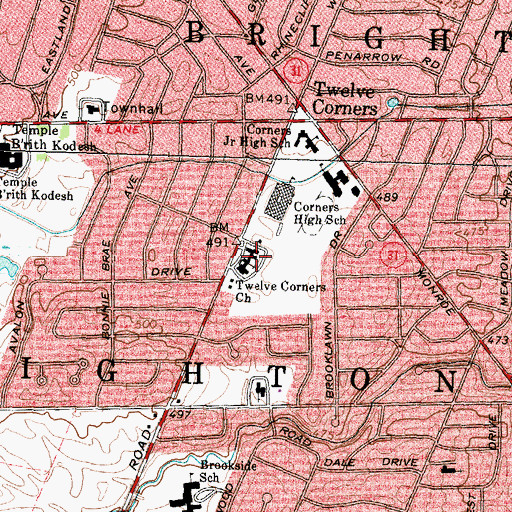 Topographic Map of Twelve Corners Church, NY