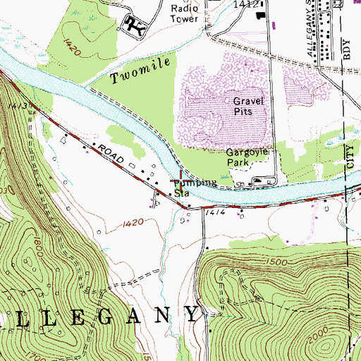 Topographic Map of Twomile Creek, NY