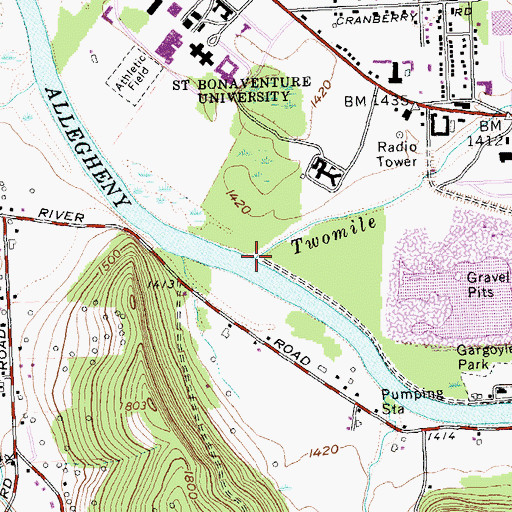 Topographic Map of Twomile Creek, NY