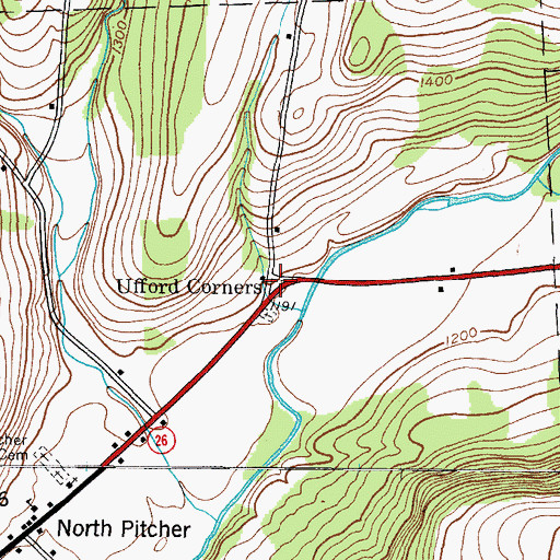 Topographic Map of Ufford Corners, NY