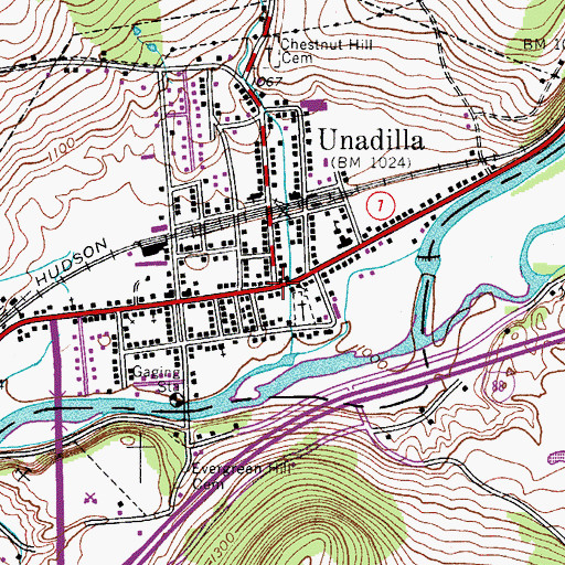 Topographic Map of Unadilla, NY