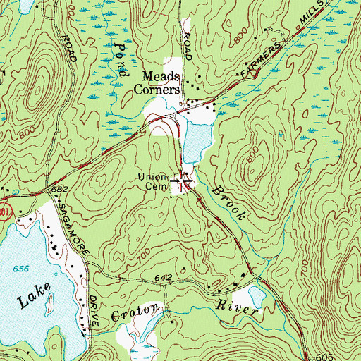 Topographic Map of Union and Halstead Cemetery, NY