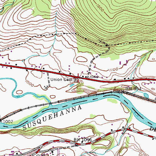 Topographic Map of Union Cemetery, NY