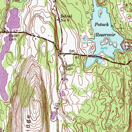 Topographic Map of Union Cemetery, NY