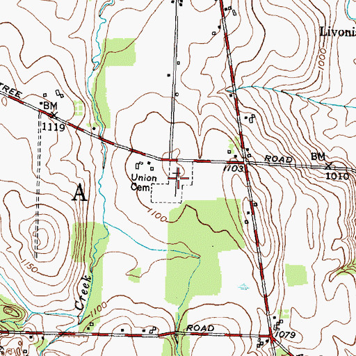 Topographic Map of Union Cemetery, NY