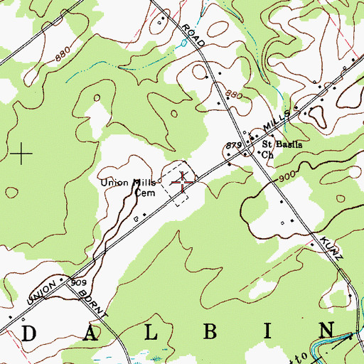 Topographic Map of Union Mills Cemetery, NY