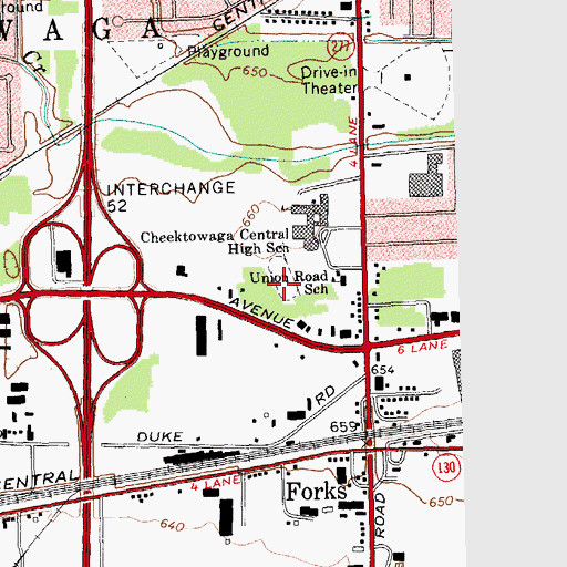 Topographic Map of Union East Elementary School, NY