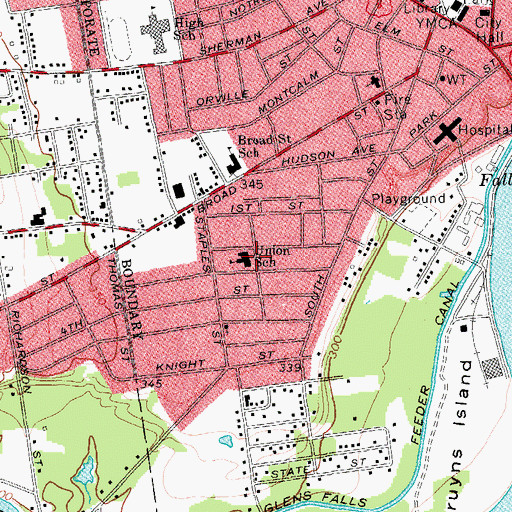 Topographic Map of Big Cross Street School, NY