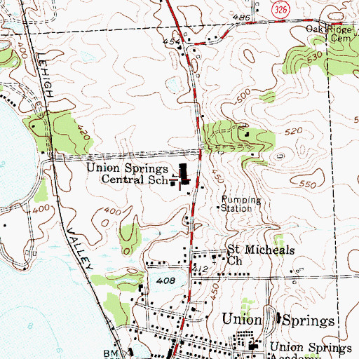 Topographic Map of Union Springs Middle High School, NY