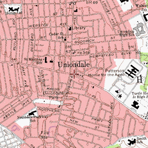 Topographic Map of Uniondale, NY
