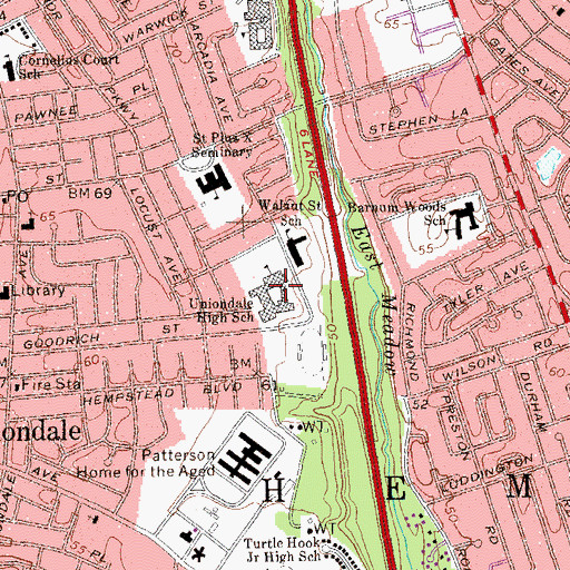 Topographic Map of Uniondale High School, NY