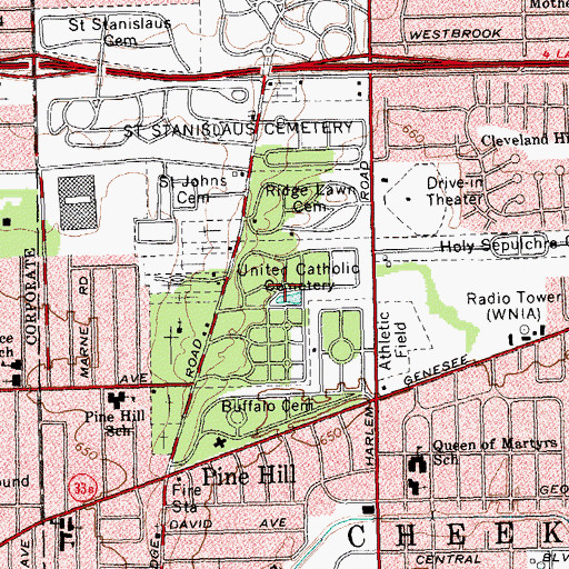Topographic Map of United German and French Cemetery, NY