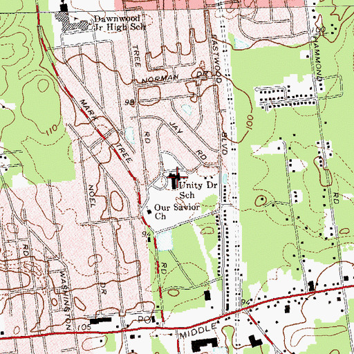 Topographic Map of Unity Drive School, NY
