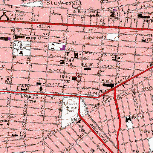 Topographic Map of Unity Hospital, NY