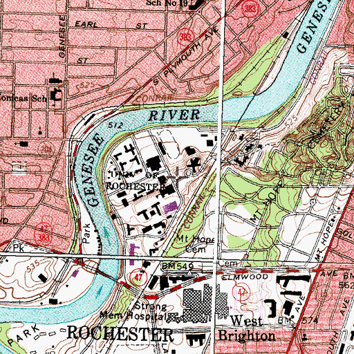 Topographic Map of University of Rochester, NY