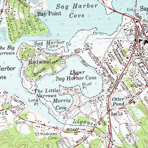 Topographic Map of Upper Sag Harbor Cove, NY