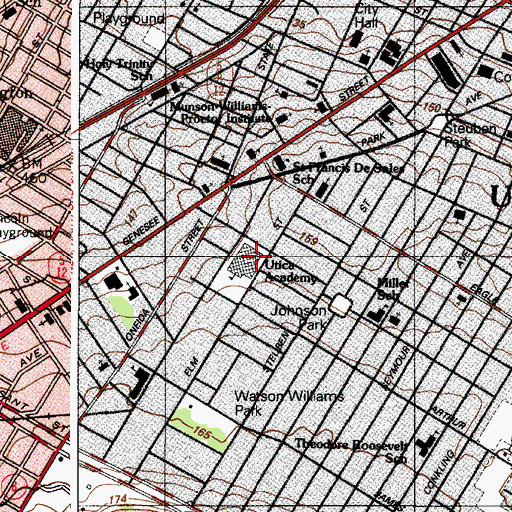 Topographic Map of Utica Academy (historical), NY