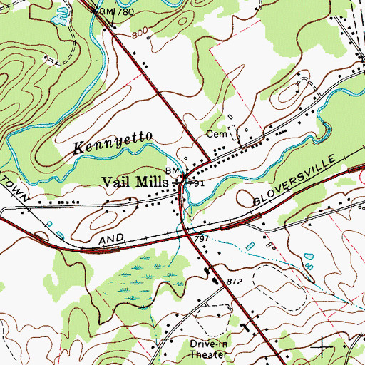 Topographic Map of Vail Mills, NY