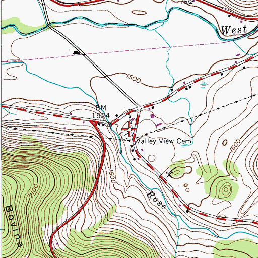Topographic Map of Valley View Cemetery, NY