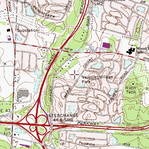 Topographic Map of Valmont Village Park, NY