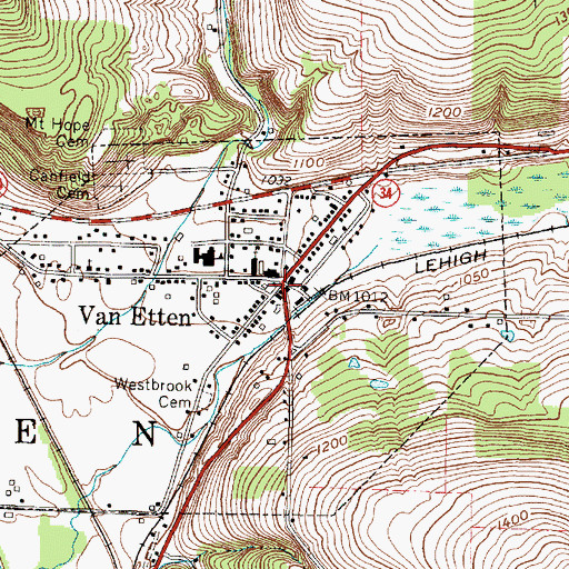 Topographic Map of Van Etten, NY