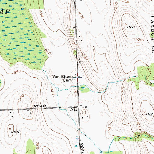 Topographic Map of Van Etten Cemetery, NY