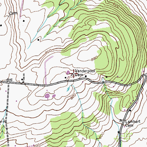 Topographic Map of Vanderpool Cemetery, NY