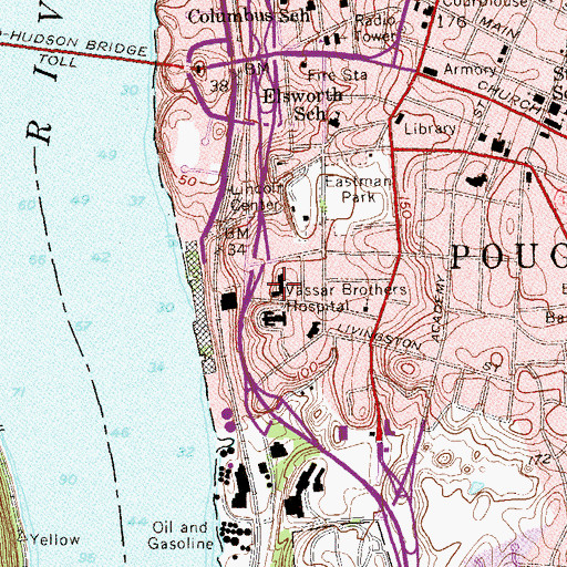 Topographic Map of Vassar Brothers Medical Center, NY