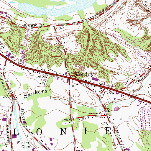 Topographic Map of Verdoy, NY