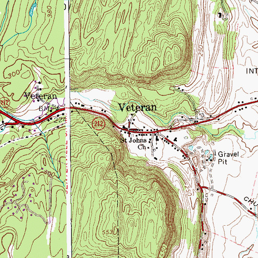 Topographic Map of Veteran, NY