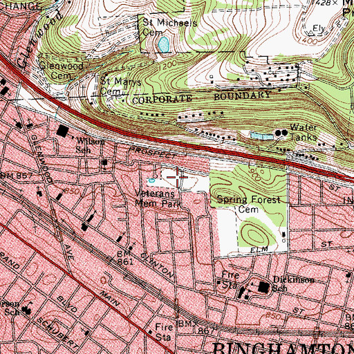 Topographic Map of Veterans Memorial Park, NY