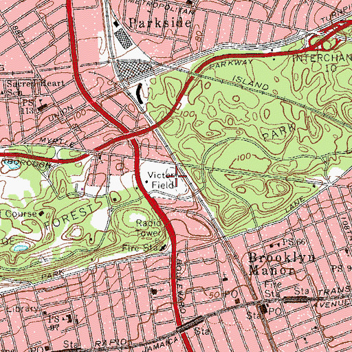 Topographic Map of Victory Field, NY