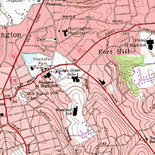 Topographic Map of Village Green Elementary School (historical), NY