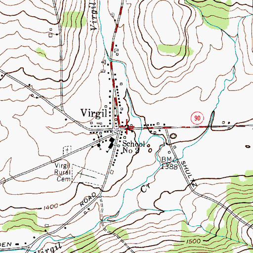 Topographic Map of Virgil, NY