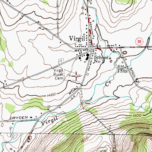 Topographic Map of Virgil Rural Cemetery, NY