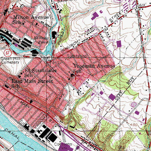 Topographic Map of Vrooman Avenue School, NY