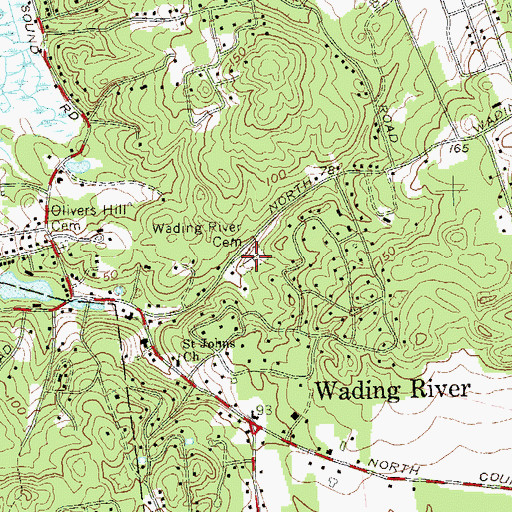 Topographic Map of Wading River Cemetery, NY