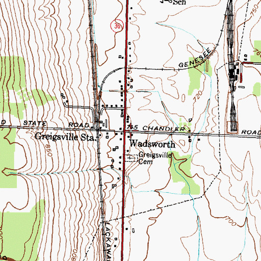 Topographic Map of Wadsworth, NY