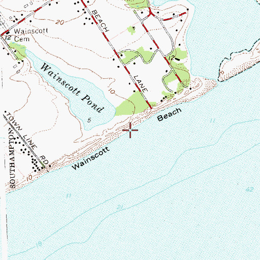 Topographic Map of Wainscott Beach, NY