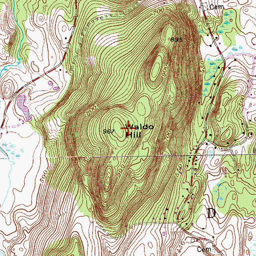 Topographic Map of Waldo Hill, NY