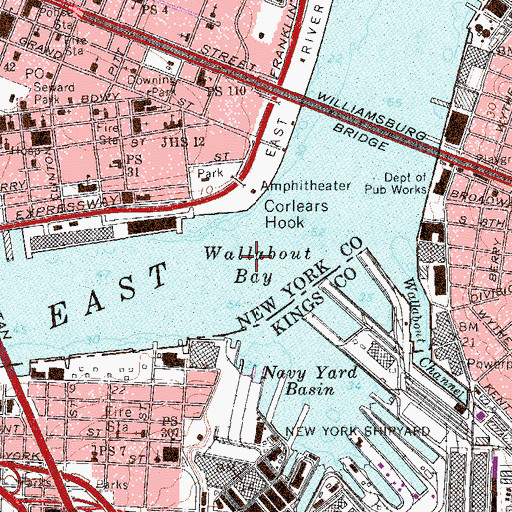 Topographic Map of Wallabout Bay, NY