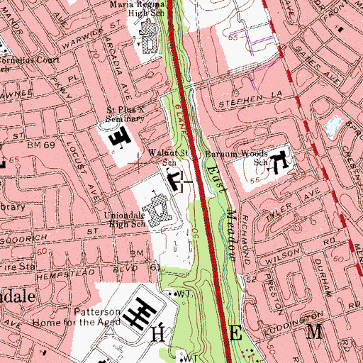 Topographic Map of Walnut Street School, NY