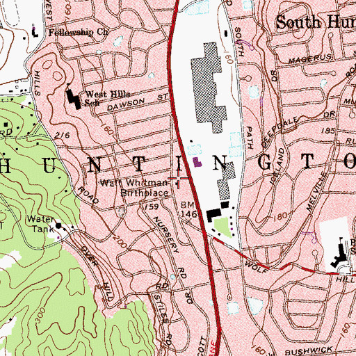 Topographic Map of Walt Whitman Birthplace, NY