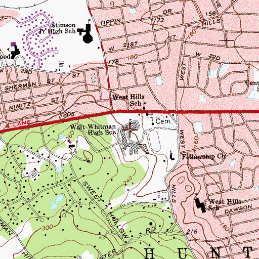 Topographic Map of Walt Whitman High School, NY