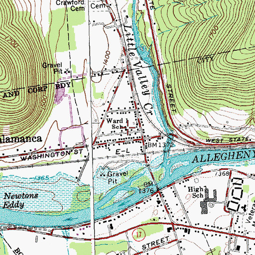Topographic Map of Ward 1 School, NY