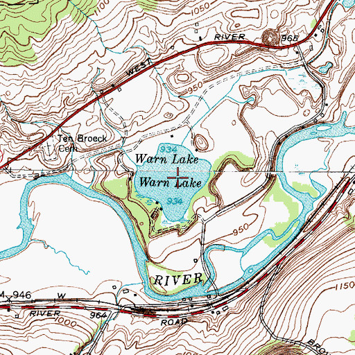 Topographic Map of Warn Lake, NY