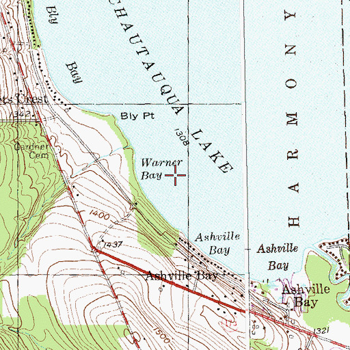 Topographic Map of Warner Bay, NY